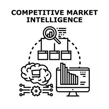 Competitive market intelligence analyzing business data strategy Stock Illustration
