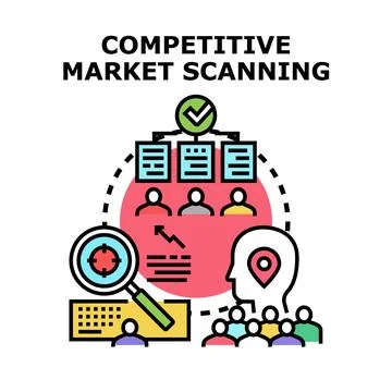 Competitive market scanning analyzing target audience data Illustrazione stock