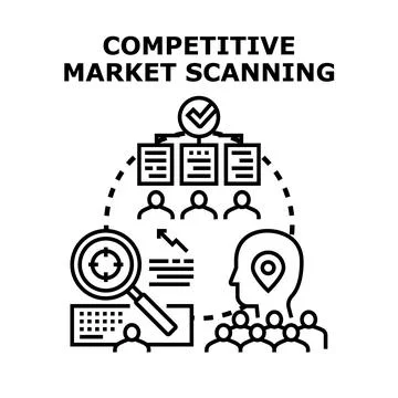 Competitive market scanning analyzing target audience data Stock Illustration