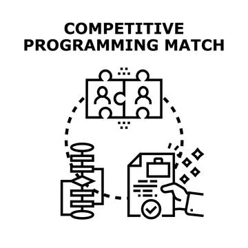 Competitive programming match with team collaboration and problem solving Stock Illustration
