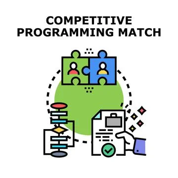 Competitive programming match with team collaboration and problem solving Stock Illustration