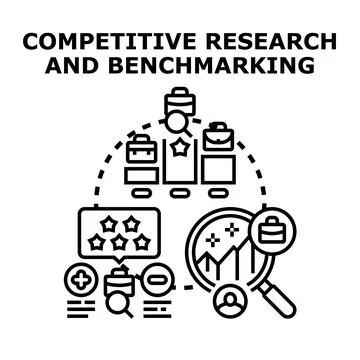Competitive research benchmarking analyzing market competitor strategy Stock Illustration