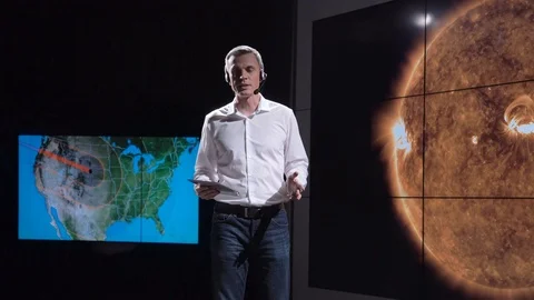 Competitive scientist speaking about natural phenomenon Stock Footage 82021671