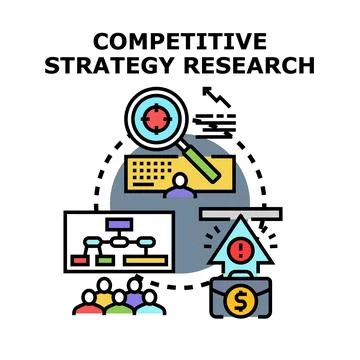 Competitive strategy research analyzing business market analytics Stock Illustration