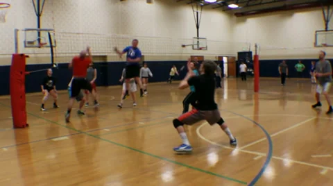 Competitive Volley with Multiple Blocked Spikes Stock Footage 36594060