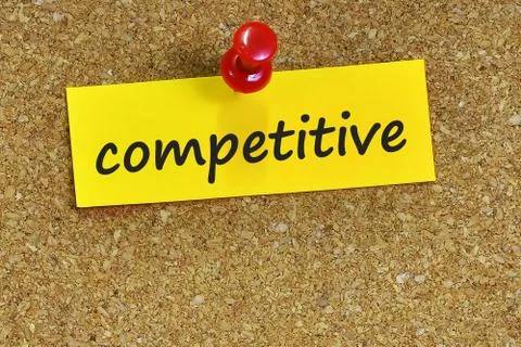 Competitive  word on notes paper with cork background Stock Photos