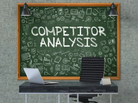 Competitor Analysis Concept. Doodle Icons on Chalkboard Stock Illustration