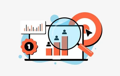 Competitor analysis tools for tracking traffic, followers, sales, keyword Stock Illustration
