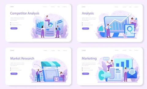 Competitor analysis web banner or landing page set. Market Stock Illustration