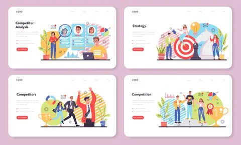 Competitor analysis web banner or landing page set. Business competition Stock Illustration