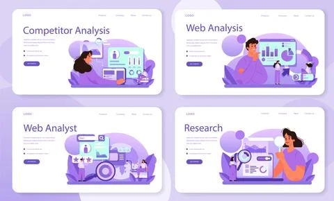 Competitor analysis web banner or landing page set. Market research Stock Illustration