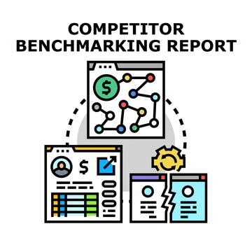 Competitor benchmarking report analyzing business performance data Stock Illustration