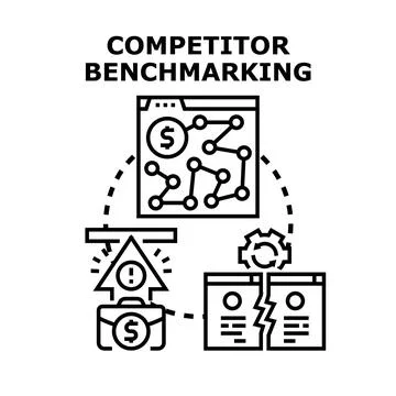 Competitor benchmarking strategy analyzing business performance Stock Illustration