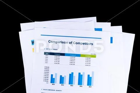 Competitor Comparison Analysis and market research sheet documents papers wit Stock Photos