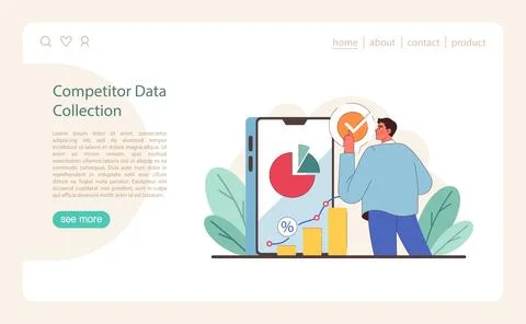 Competitor Data Collection concept. A marketer analyzes market share Stock Illustration