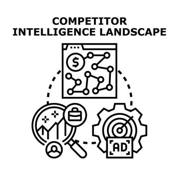 Competitor intelligence landscape analyzing business market strategy Stock Illustration