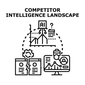 Competitor intelligence landscape concept analyzing market trends Stock Illustration