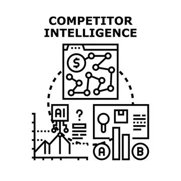 Competitor intelligence strategy analyzing market data and business analytics 库存插图