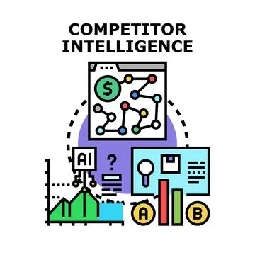 Competitor intelligence strategy analyzing market data and business analytics Stock Illustration
