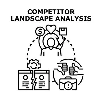 Competitor landscape analysis comparing business strategy and market position Stock Illustration