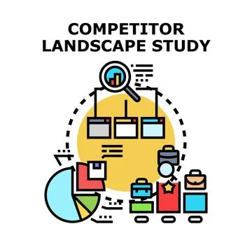 Competitor landscape study researching market analysis strategy Stock Illustration