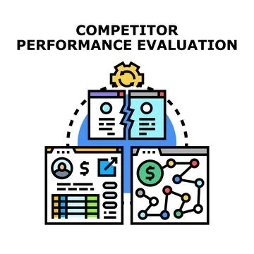 Competitor performance evaluation comparing business analytics data Stock Illustration
