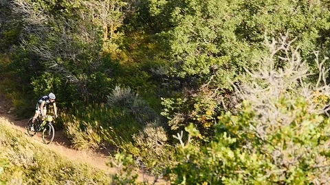 Competitor rides in the Point 2 Point Mountain Bike Race, Park City, Utah. Stock Footage 106789327