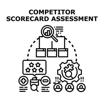 Competitor scorecard assessment evaluating business performance strategy Stock Illustration