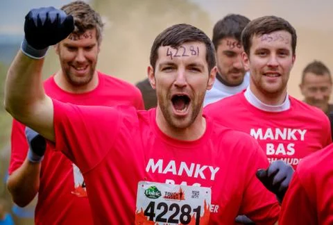A competitor taking part in a Tough Mudder extreme sport event at Drumlanrig  Stock Photos