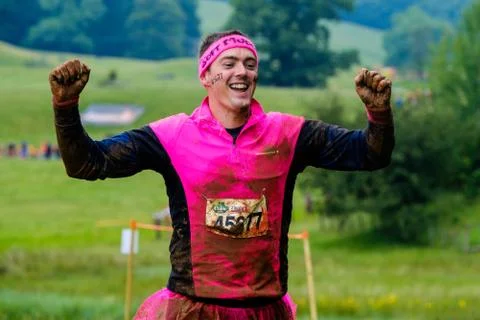A competitor taking part in a Tough Mudder extreme sport event at Drumlanrig  Stock Photos