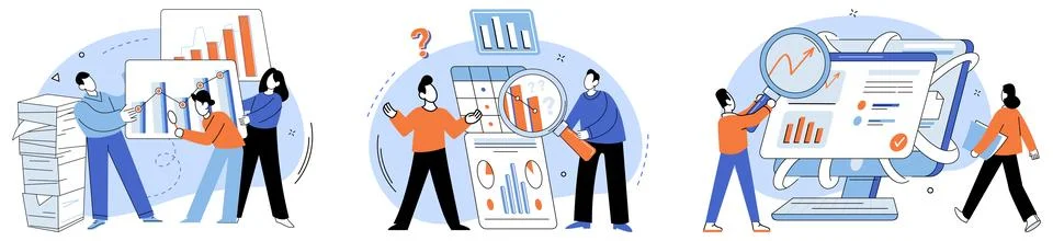 Competitors analysis. Analyzing, conductor, orchestrates symphony data to d.. Stock Illustration