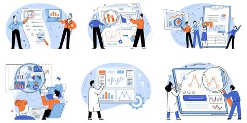 Competitors analysis. Management, navigator, charts course through competit.. Illustrazione stock