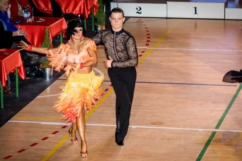 Competitors dancing latin dance on the conquest Stock Photos