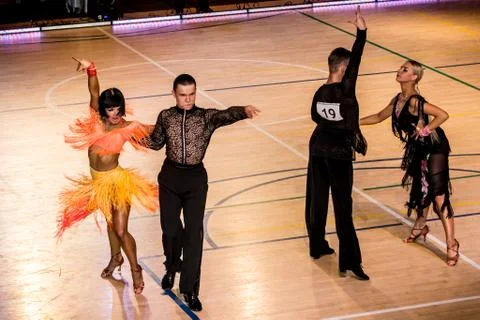 Competitors dancing latin dance on the conquest Stock Photos
