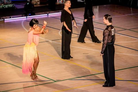 Competitors dancing latin dance on the conquest Stock Photos