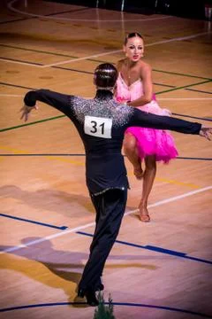 Competitors dancing latin dance on the conquest Stock Photos