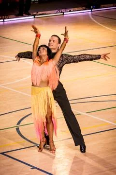 Competitors dancing latin dance on the conquest Stock Photos
