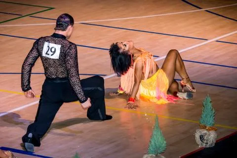 Competitors dancing latin dance on the conquest Stock Photos