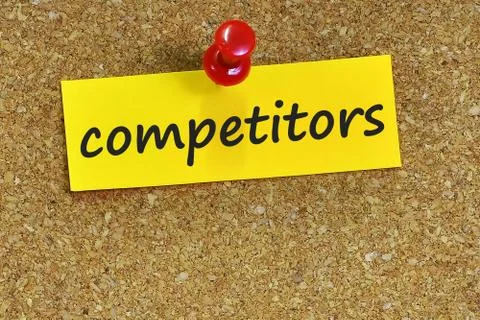 Competitors  word on notes paper with cork background Stock Photos