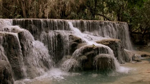 Compilation: Close Ups Tat Kuang Si Waterfall near Luang Prabang (Laos) Stock Footage 74202979