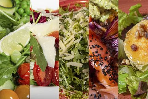 Compilation of different types of salads. Stock Photos