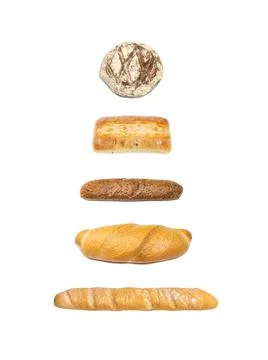 Compilation image of dark bread bun, ciabatta and baguettes Stock Photos