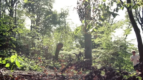 Compilation of man running in forest Stock Footage 41095014