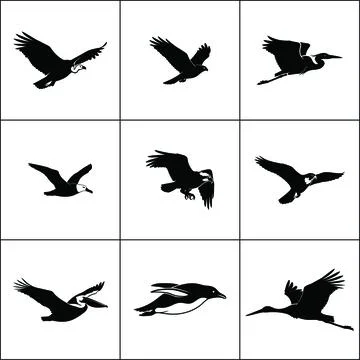 A compilation of nine different black and white icons arranged in a three by Stock Illustration