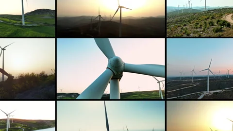 Compilation of rotating windmills, producing clean electricity Stock-Footage 307077223