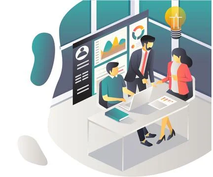 Compile blog articles for seo optimizationThe team is in a meeting to develop Ilustración de archivo