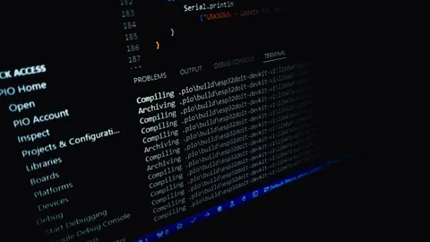 Compile process of C code on screen Stock Footage 291753026