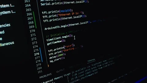 Compile process of C code on screen Stock Footage 291753175