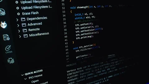 Compile process of C code on screen Stock Footage 291753186