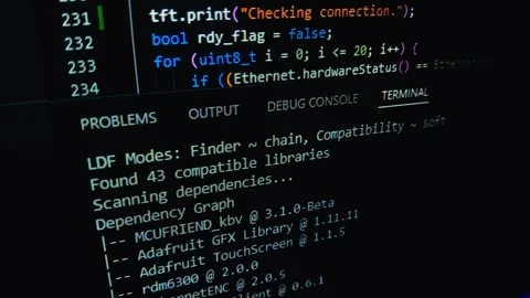 Compile process of C code on screen Stock Footage 291753218